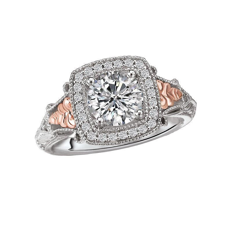 Glemera Two-Tone Halo Semi-Mount Diamond Ring in 14kt White and Rose Gold