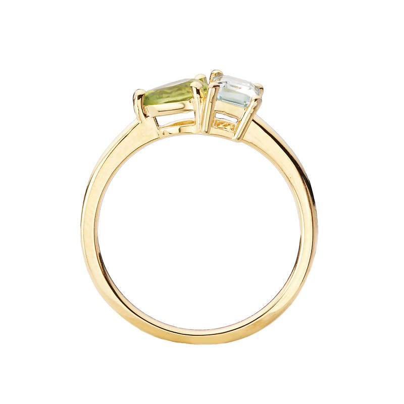 Luxora Peridot and Sky Blue Topaz 2-Stone Ring in 14K Yellow Gold