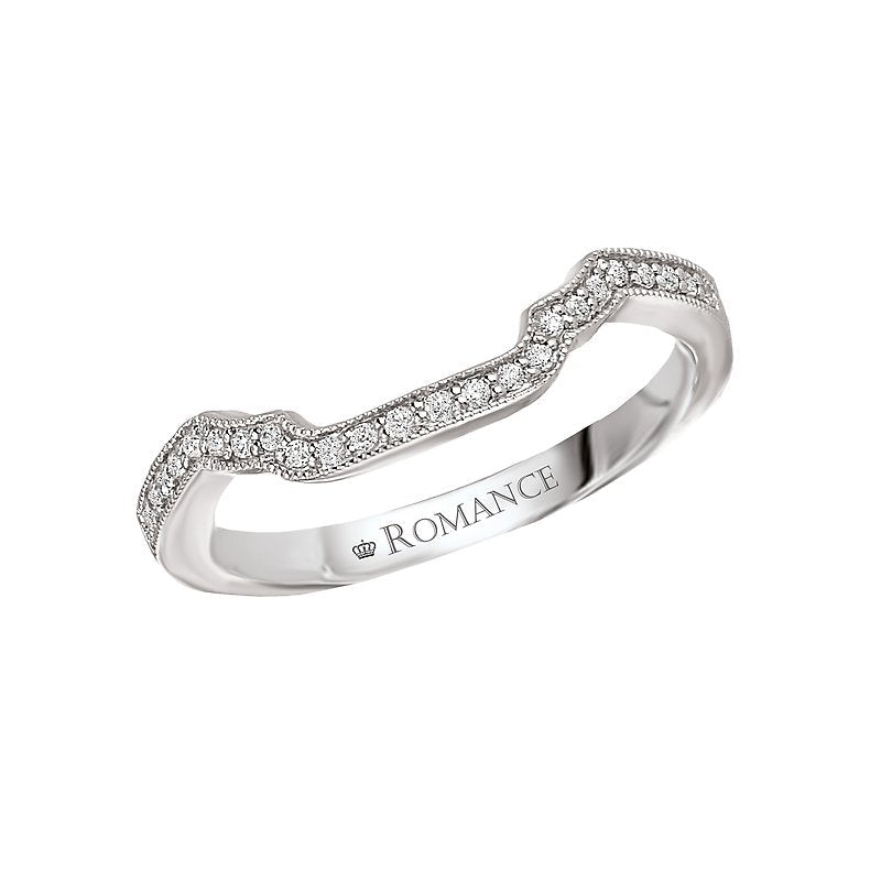 Orbelle Petite Curved Wedding Band in 14K White Gold with Milgrain Detail