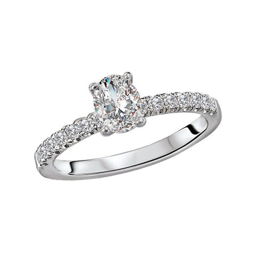 Glemera Diamond Semi-Mount Oval Engagement Ring in 14K White Gold