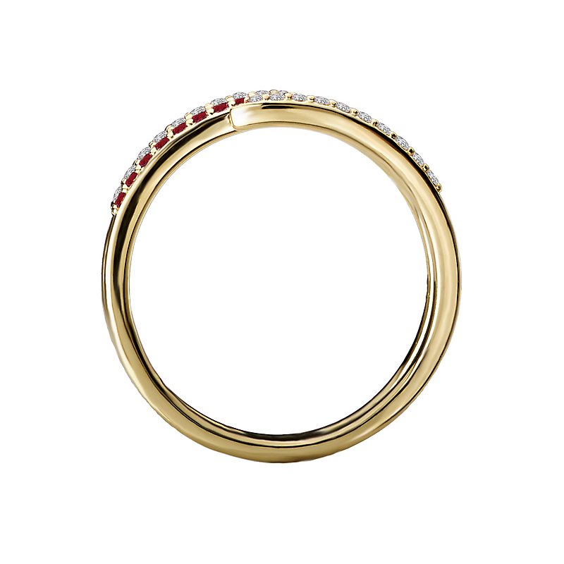 Luxora Classic 14K Yellow Gold Diamond and Ruby Swirl Fashion Ring