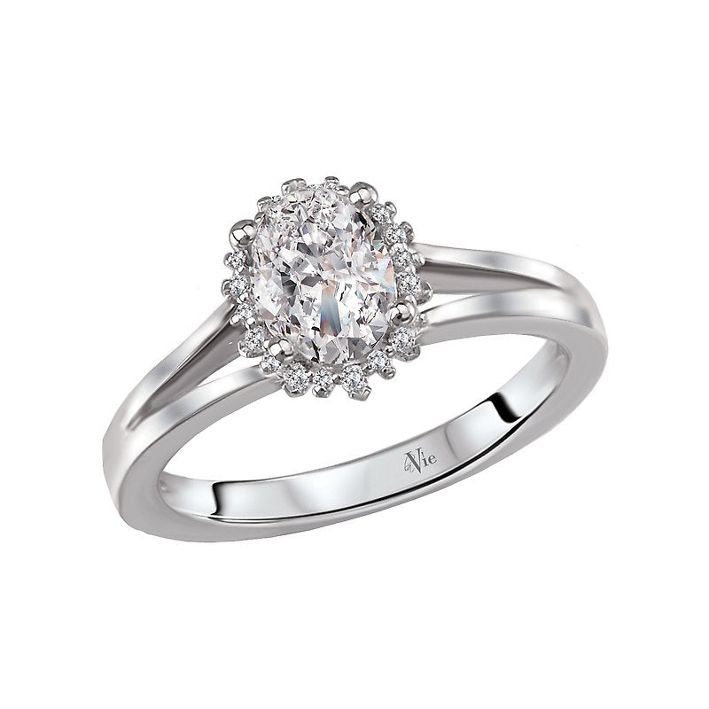 Glemera Oval Halo Split Shank Diamond Ring in 14K White Gold