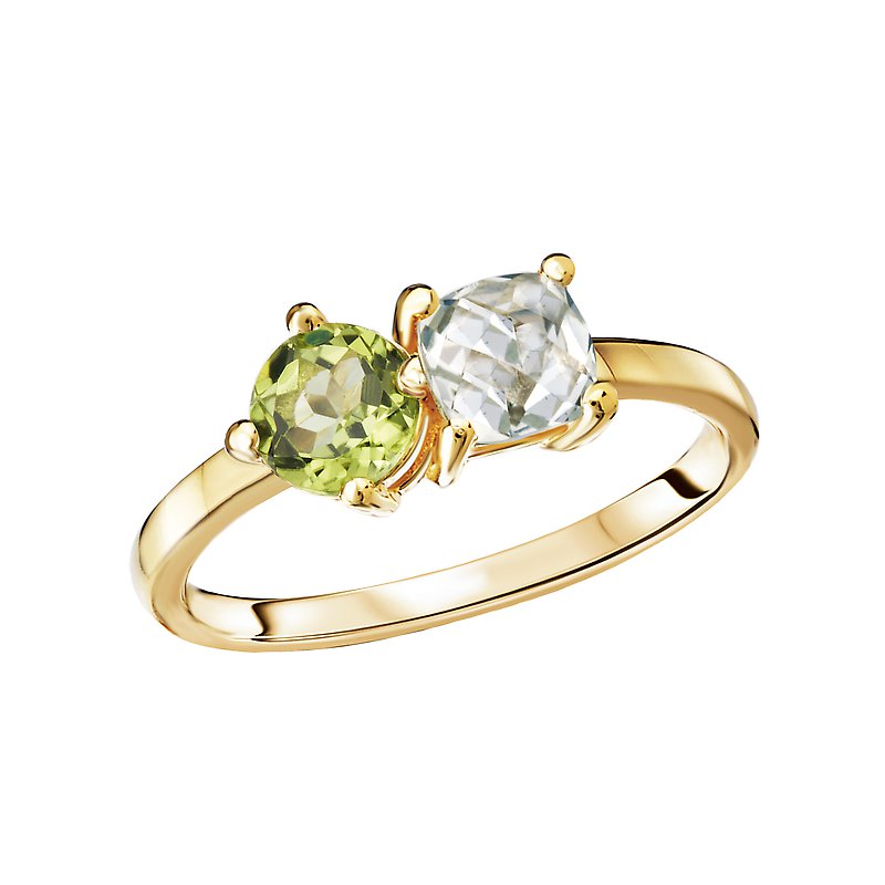 Luxora Peridot and Green Amethyst 14K Yellow Gold 2-Stone Ring