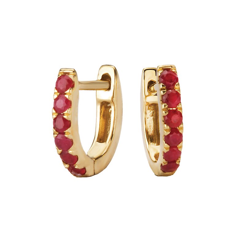 Luxora Ruby Huggie Earrings in 14K White Gold