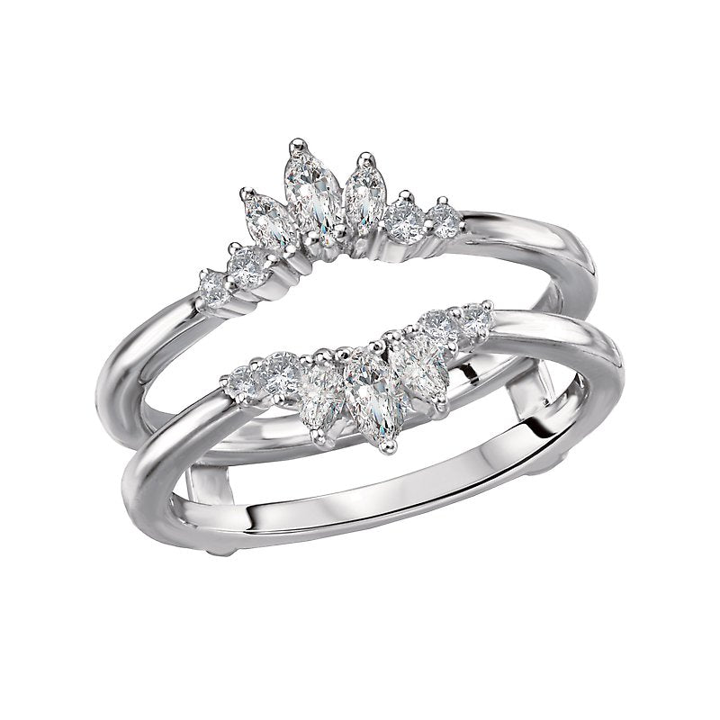 Glemera Diamond Wrap Ring Guard | 14K White Gold Marquise & Round Diamond Band