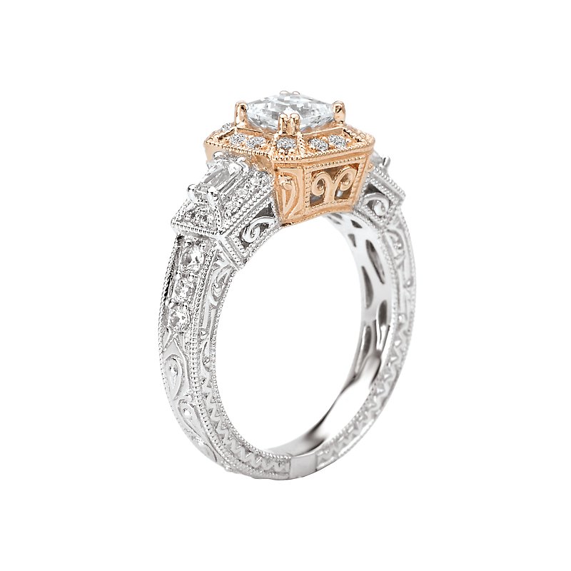 Orbelle Two Tone Halo Diamond Ring Semi-Mount 18K White and Rose Gold