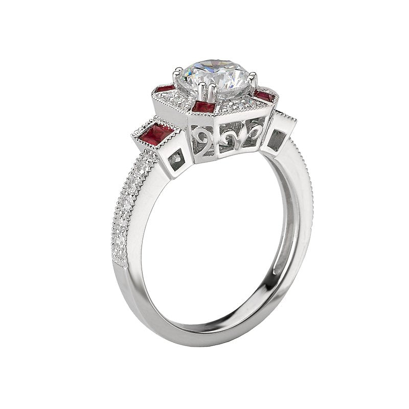 Orbelle Ruby and Diamond Halo Semi-Mount Ring in 18K White Gold