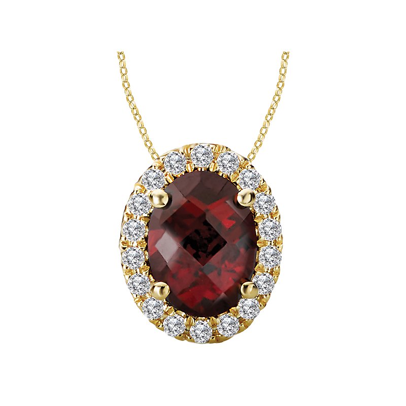 Luxora Oval Garnet and Diamond Pendant in 14K Yellow Gold