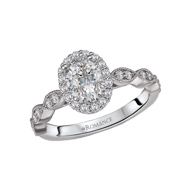 Orbelle Halo Semi Mount Ring in 14K White Gold with Oval Diamond Halo