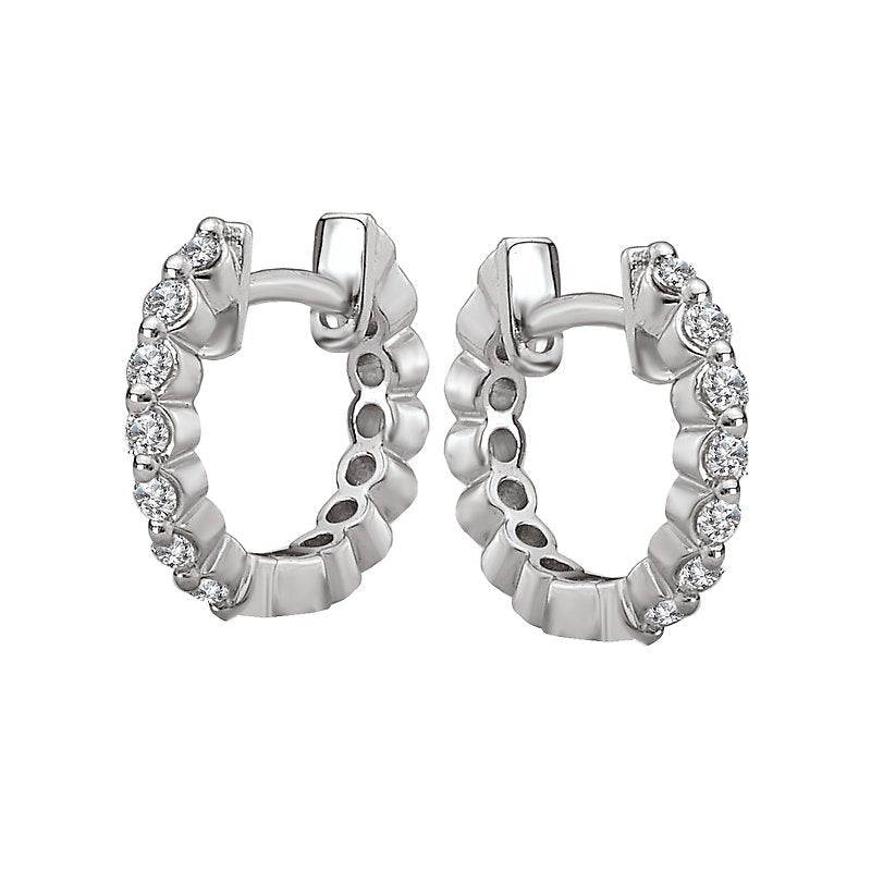 Luxora 14K White Gold Round Diamond Huggie Earrings