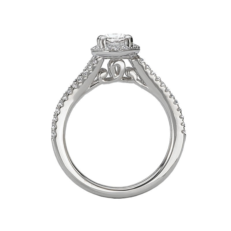 Glemera Split Shank Oval Halo Diamond Ring Semi-Mount in 14K White Gold