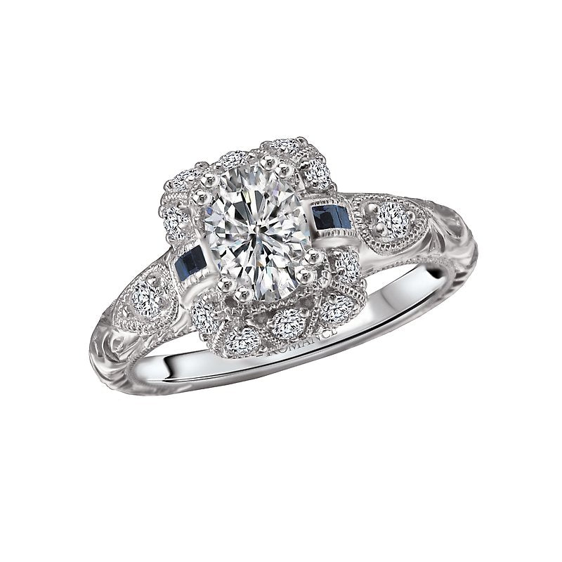 Vintage 18K White Gold Sapphire and Diamond Semi-Mount Ring