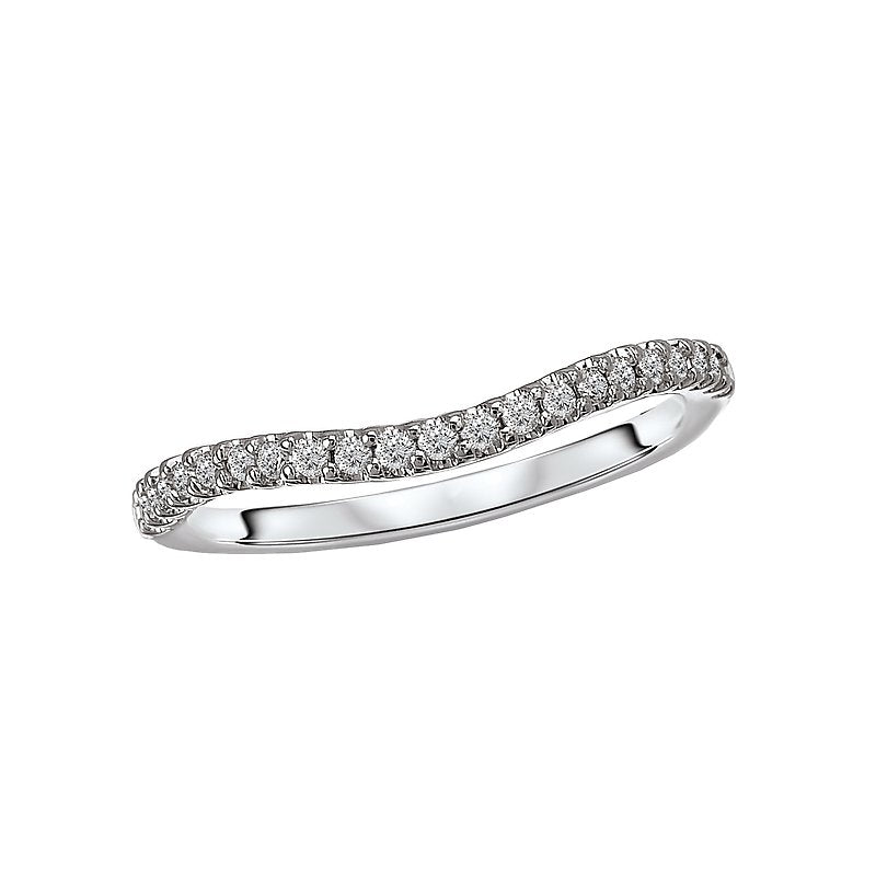 Aurenza Classics Curved Wedding Band in 14K White Gold with Round Faceted Diamonds