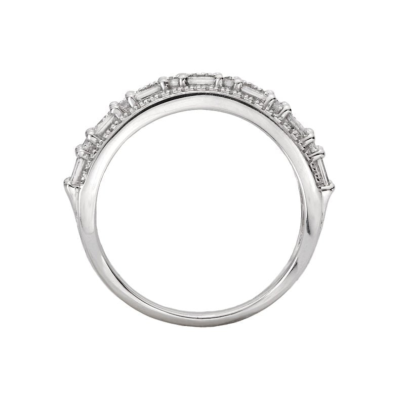 Luxora 5 Row 14K White Gold Round and Baguette Diamond Fashion Ring