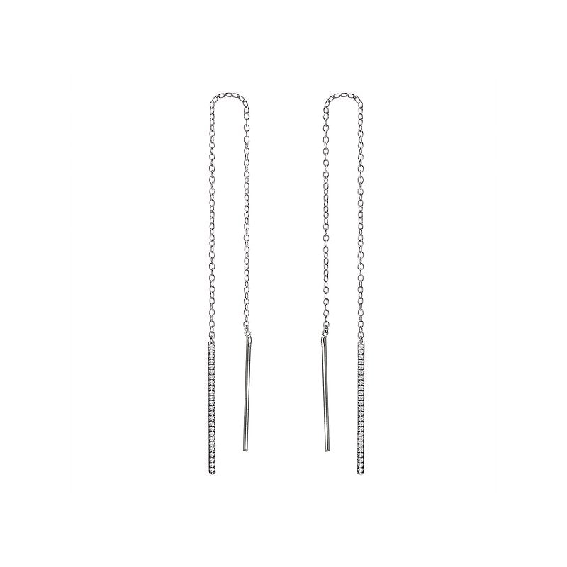 Luxora 14kt White Gold Diamond Threader Earrings - Round Cut Sparkling Stones