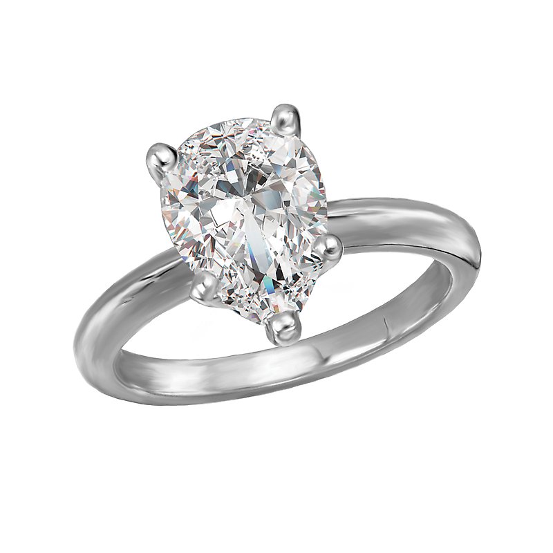 Glemera Solitaire Semi-Mount Diamond Engagement Ring - 14K White Gold Pear Shape 1.75 Carat