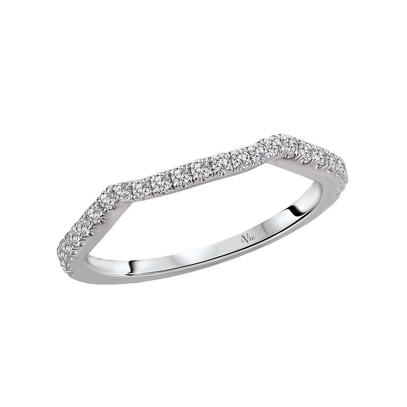 Glemera Curved Matching Wedding Band with Round Diamonds in 14K White Gold