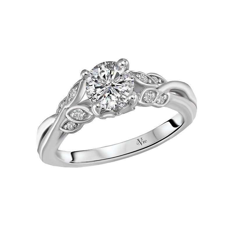 Glemera 14K White Gold Leaf Diamond Engagement Ring Semi-Mount