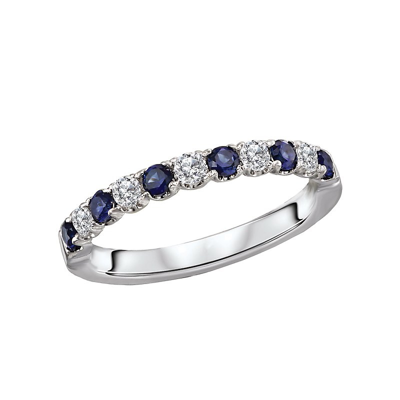Luxora 14K White Gold Sapphire and Diamond Stackable Ladies Fashion Ring
