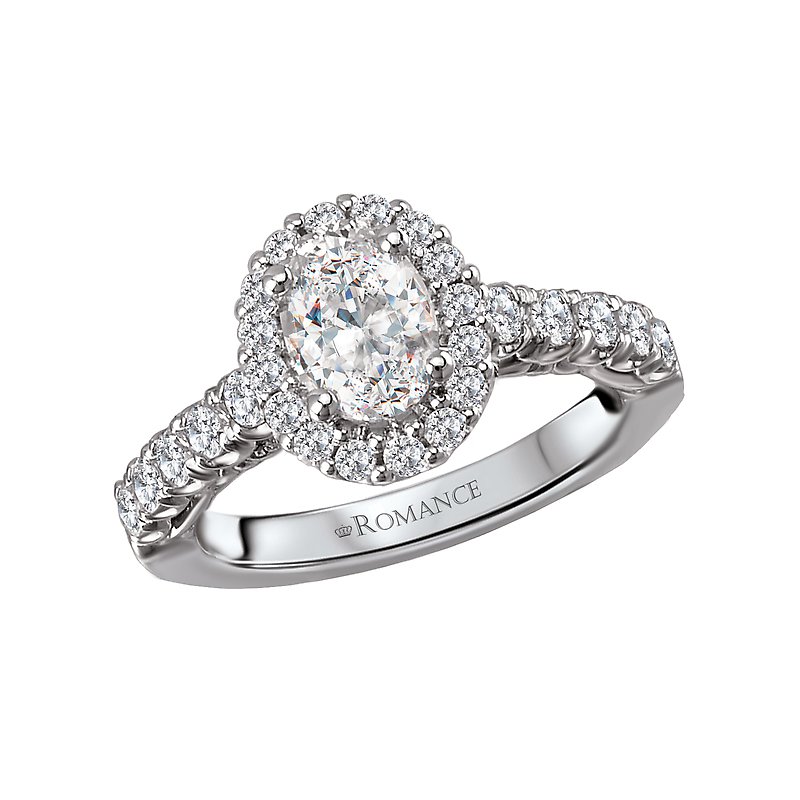 Orbelle Halo Semi-Mount Diamond Ring | 18K White Gold | Oval Shape | Engagement