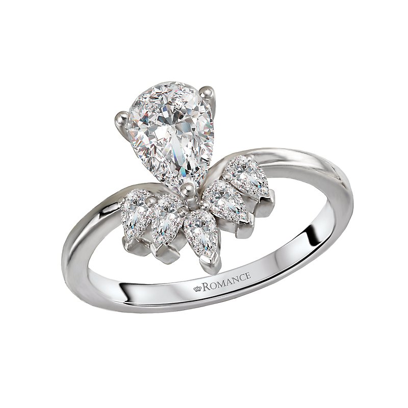 Orbelle Diamond Pear Shape Semi-Mount Engagement Ring in 14K White Gold