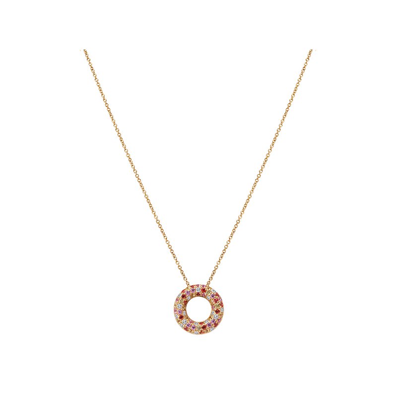 Luxora 14K Yellow Gold Circle Pendant Necklace with Diamonds, Sapphires, and Multicolored Stones