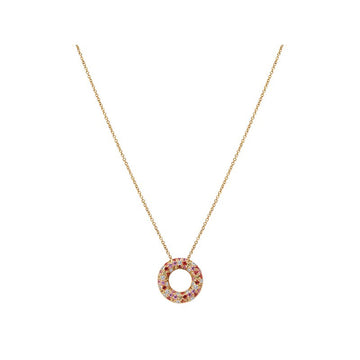 Luxora 14K Yellow Gold Circle Pendant Necklace with Diamonds, Sapphires, and Multicolored Stones