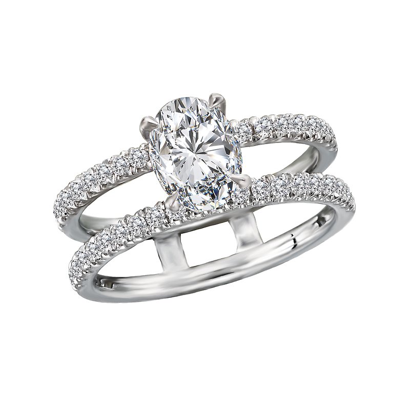 Bandora 14K White Gold Oval Diamond Split Shank Semi Mount Engagement Ring