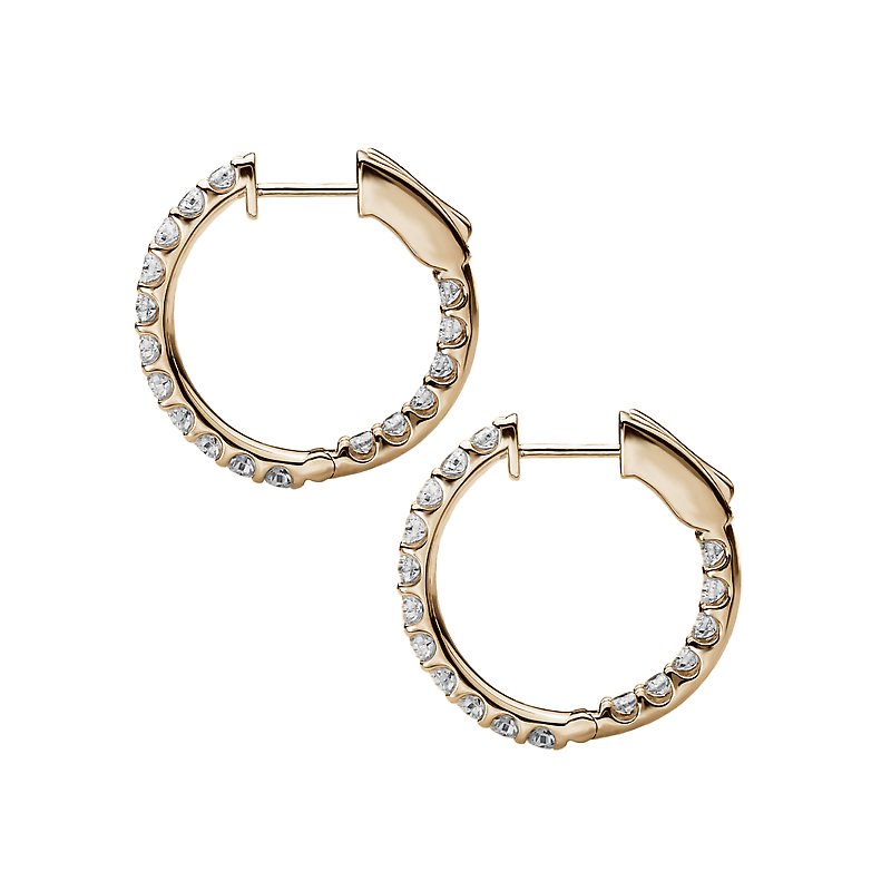 Luxora 14K White Gold Diamond Hoop Earrings | Classic In & Out Style