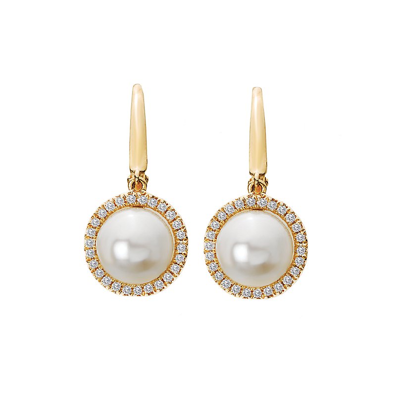 Luxora Freshwater Pearl and Diamond Earrings in 14K Yellow Gold