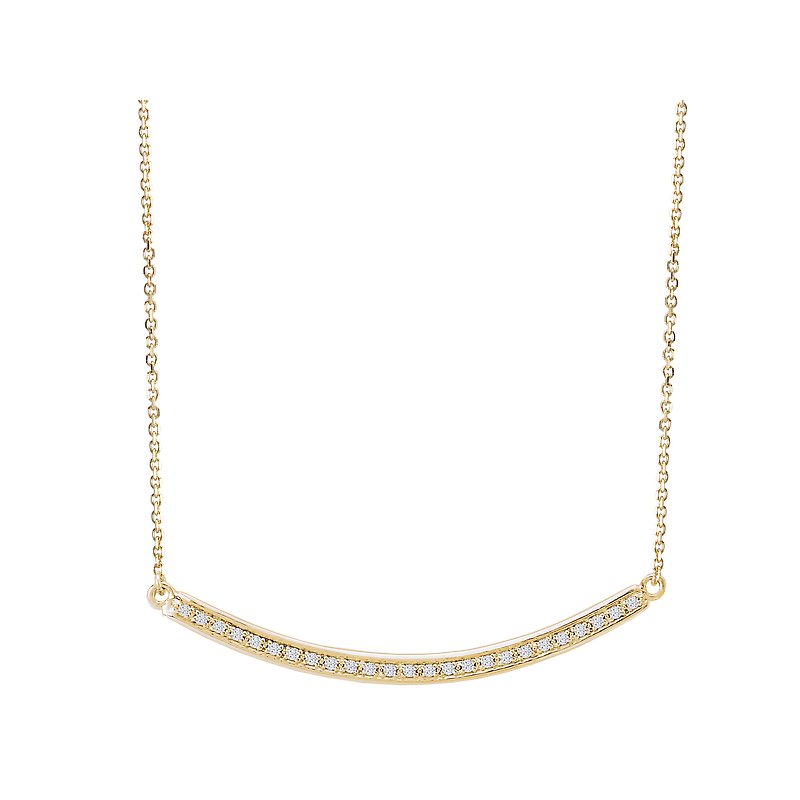 Luxora Ladies Diamond Curved Bar Necklace in 14K Yellow Gold