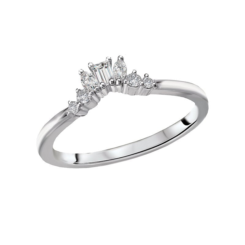 Glemera Diamond Curved Wedding Band - 14K White Gold Nesting Ring with Sparkling Round, Marquise, and Tapered Baguette Diamonds