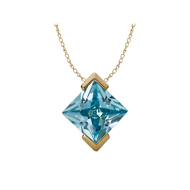 Luxora Princess Cut Blue Topaz Pendant in 14K Yellow Gold