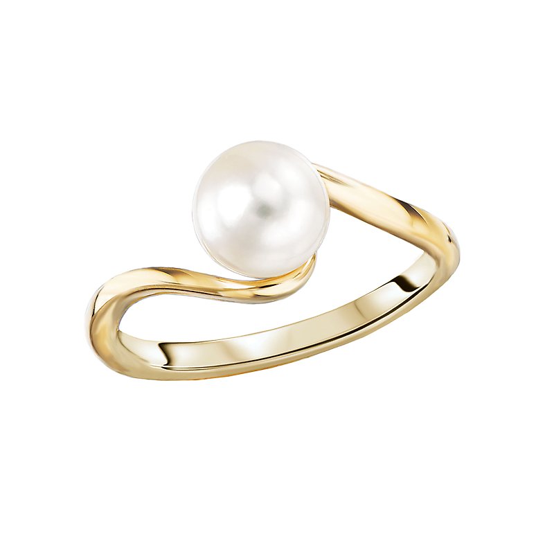 Luxora 14K Yellow Gold Swirled Band Ladies Fashion Pearl Ring