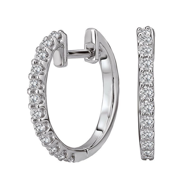 Luxora Diamond Hoop Earrings | 14K White Gold Round Cut Sparkling Diamonds