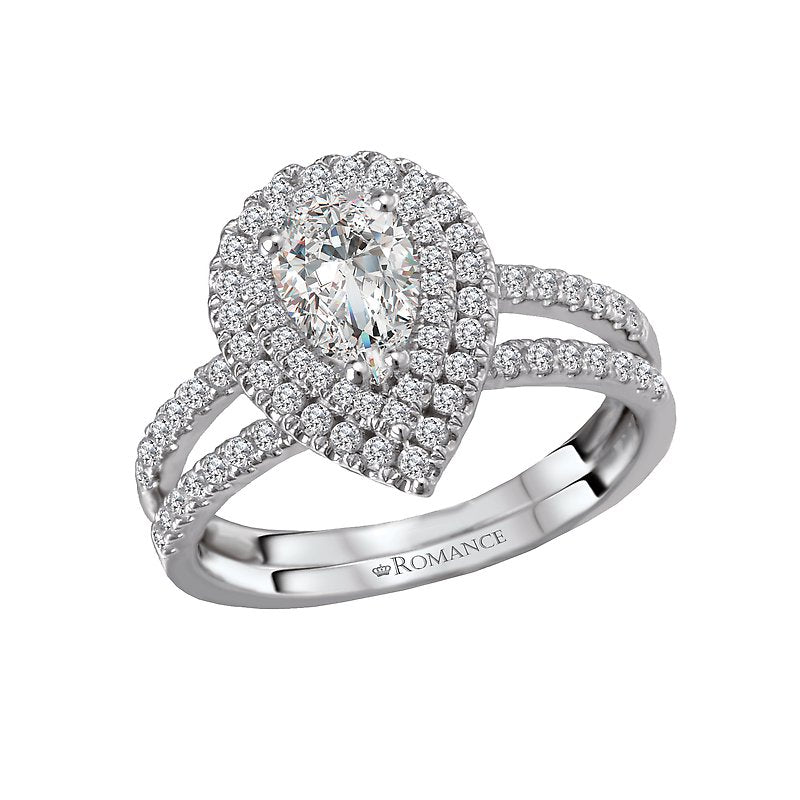Orbelle Halo Semi-Mount Diamond Ring | 18K White Gold Pear Shape