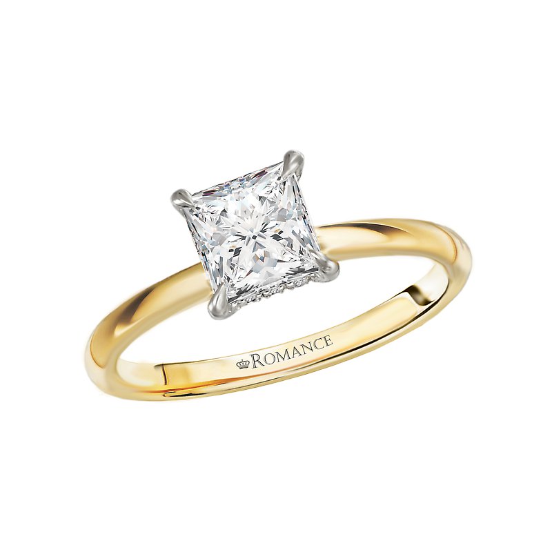 Orbelle Two-Tone Princess Cut Diamond Hidden Halo Engagement Ring