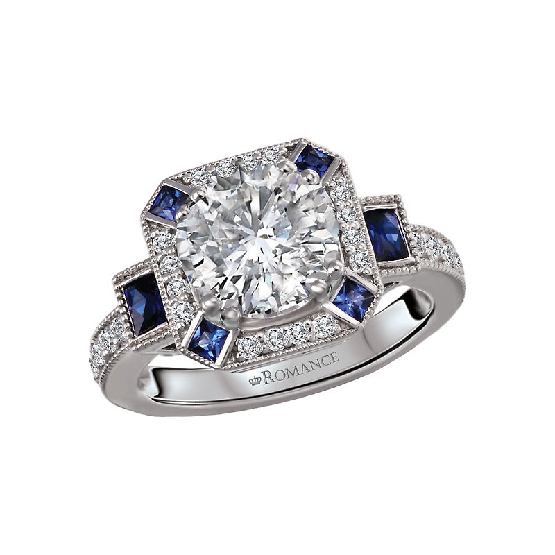 Orbelle 14K White Gold Diamond and Sapphire Semi-Mount Engagement Ring
