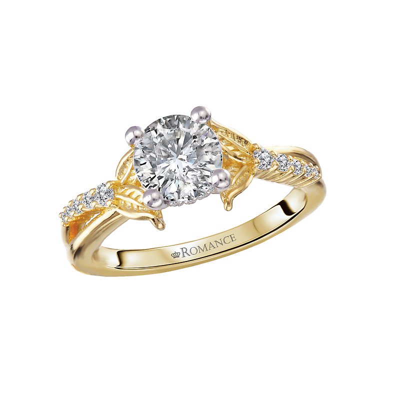 Orbelle 14K Yellow Gold Hidden Halo Engagement Ring with Leaf Design