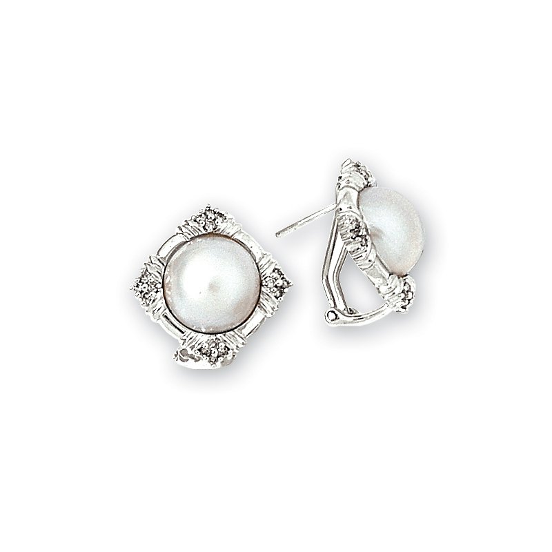 Aurenza Classics 14K White Gold Freshwater Pearl and Diamond Earrings