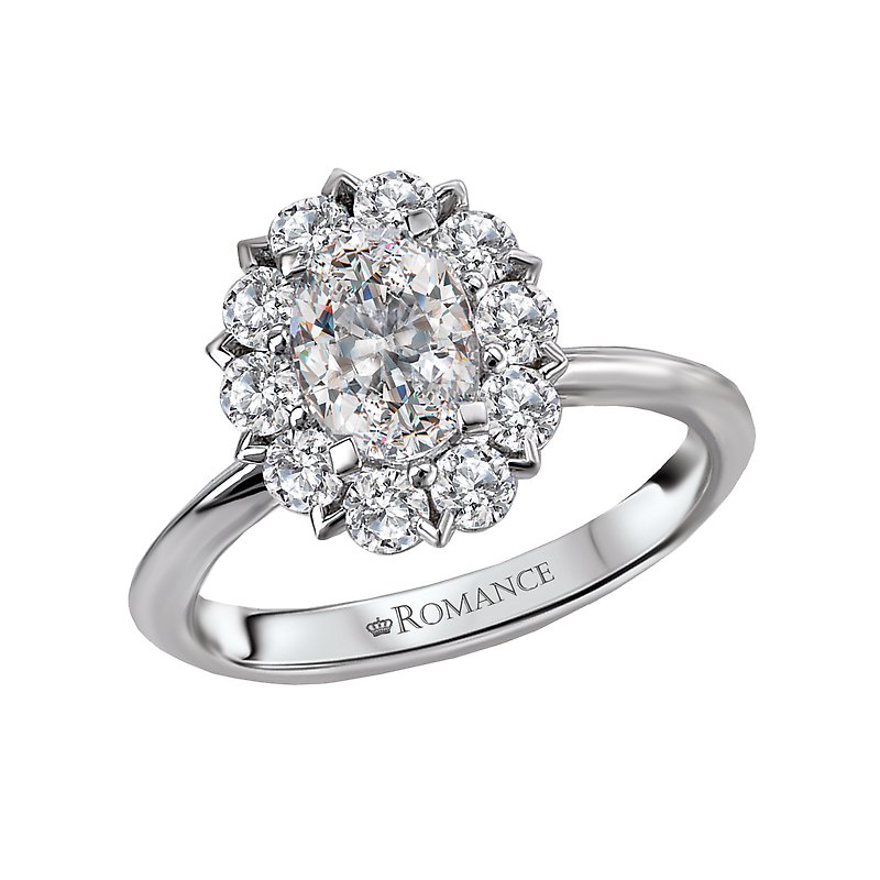 Orbelle Halo Semi-Mount Diamond Ring in 14K White Gold with Oval Lab Grown Diamond