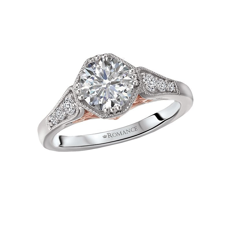 Vintage Two-Tone Diamond Halo Semi-Mount Engagement Ring