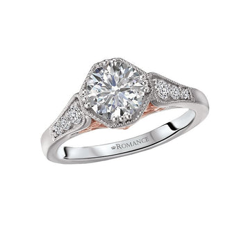 Vintage Two-Tone Diamond Halo Semi-Mount Engagement Ring