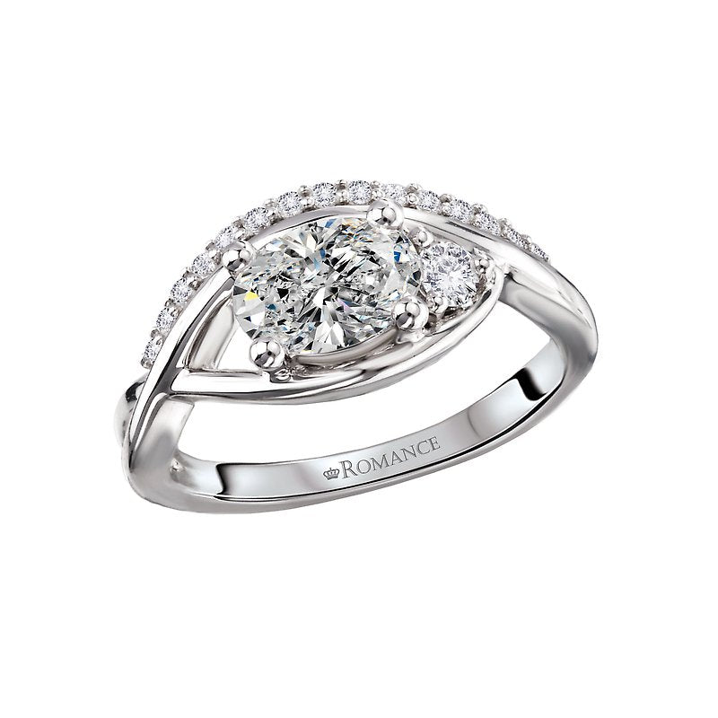 Orbelle Diamond Wave 14K White Gold Oval Semi-Mount Engagement Ring