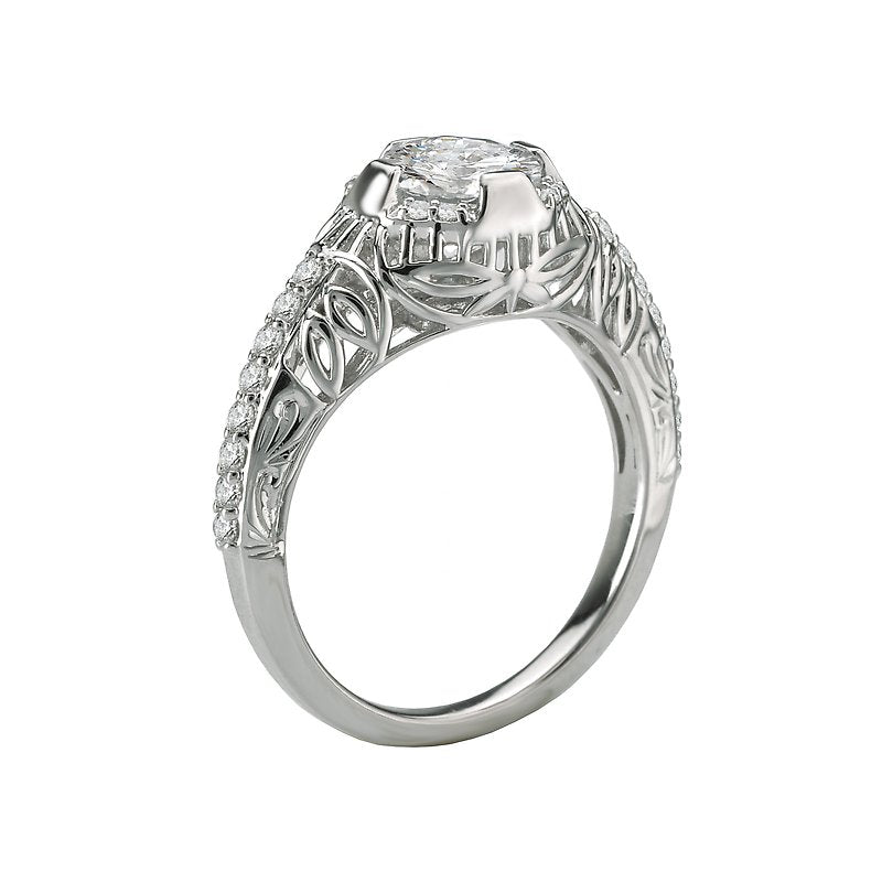 Glemera Vintage Diamond Engagement Semi-Mount Ring in 14K White Gold