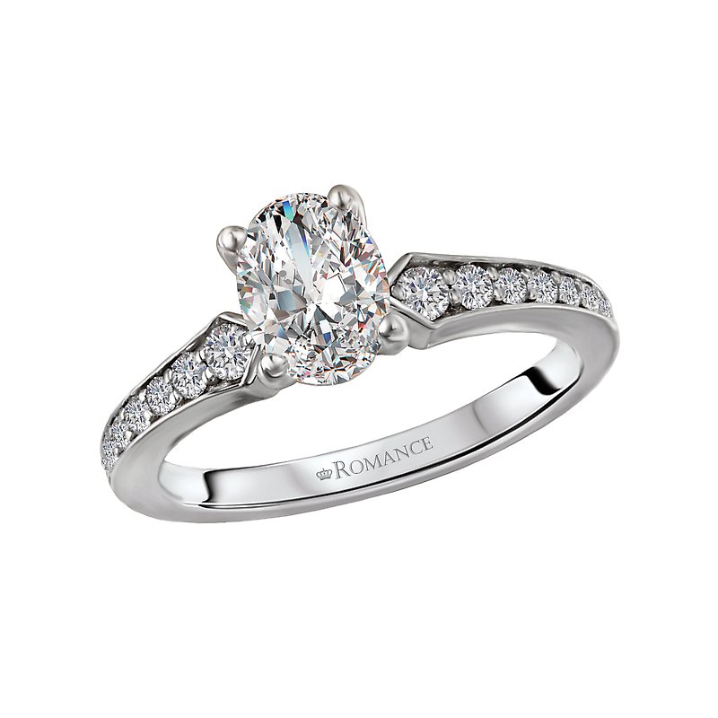 14K White Gold Oval Cut Diamond Semi-Mount Engagement Ring