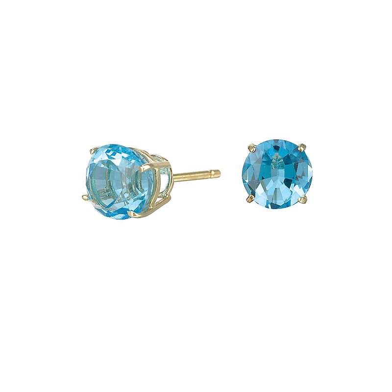 Aurenza Classics 14K Yellow Gold Round Blue Topaz Stud Earrings