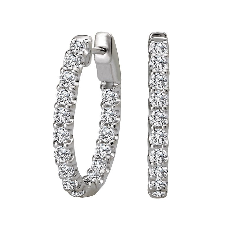 Luxora Ladies Diamond Hoop Earrings | Classic Oval Shape | 14K White Gold