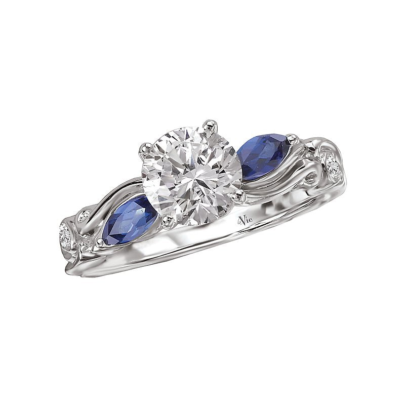 Glemera Bandora Sapphire and Diamond Engagement Semi-Mount Ring in 14K White Gold
