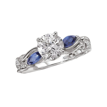 Glemera Bandora Sapphire and Diamond Engagement Semi-Mount Ring in 14K White Gold